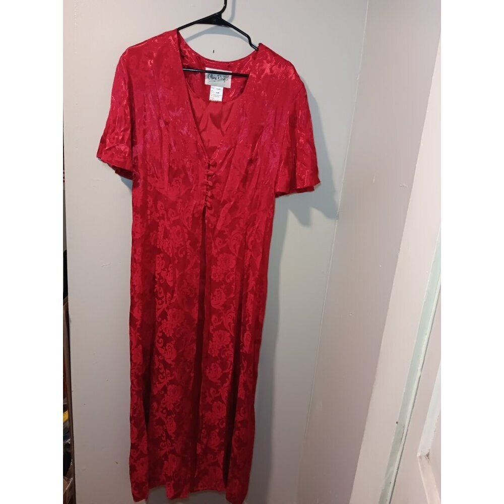 VTG 90s Cocktail Gown Sz 18M  Long Red Satin Brocade Prom Renaissance Olivia Ros